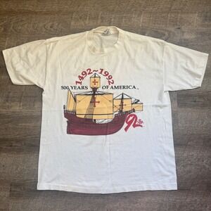 Signal Mega Tee 1992 500 Years of America Ship Graphic T Shirt Men's Large